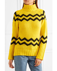 Joseph Intarsia Wool Turtleneck Sweater Yellow