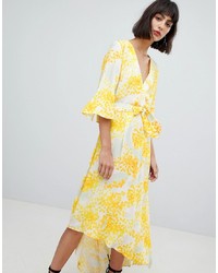 Yellow Print Wrap Dress