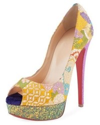 Christian Louboutin Lady Peep Embroidered Red Sole Pump