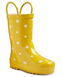 Girls' Light Blue Dress, Yellow Rain Boots, White Beanie | Lookastic