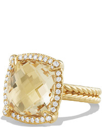 David Yurman 14mm Chtelaine 18k Champagne Citrine Ring With Diamonds Size 7