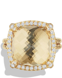 David Yurman 14mm Chtelaine 18k Champagne Citrine Ring With Diamonds Size 7