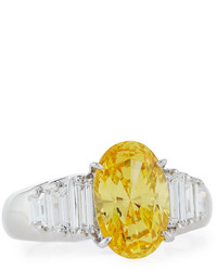 FANTASIA By Deserio Oval Cz Cocktail Ring W Stepped Baguettes Yellow