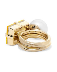 Dries Van Noten Gold Tone Faux Pearl And Crystal Ring