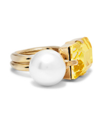 Dries Van Noten Gold Tone Faux Pearl And Crystal Ring
