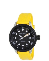 Nautica Nmx 601 N16634g Yellow Rubber Quartz Watch With Black Dial