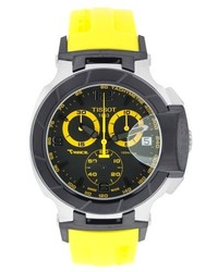 Tissot T Race Analog Chronograph Black Dial Yellow Strap