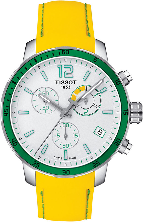 Tissot Swiss Chronograph Quickster Yellow Rubber Strap Watch 42mm