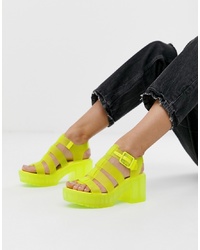 ASOS DESIGN Heated Fisherman Jelly Heeled Sandals In Neon Yellow