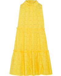 Lisa Marie Fernandez Ruffled Broderie Anglaise Cotton Mini Dress Yellow