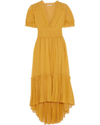Ulla Johnson Sonja Ruffled Crinkled Silk Chiffon Dress Yellow