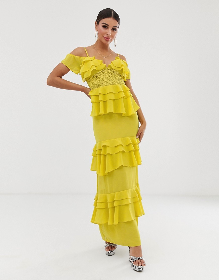 yellow tiered maxi dress