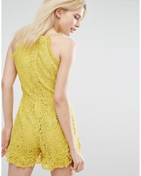 J.o.a. Joa Cami Strap Romper In Delicate Lace With Ruffle Detail
