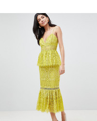 Yellow Ruffle Lace Sheath Dress
