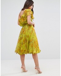 Asos One Shoulder Ruffle Floral Midi Dress
