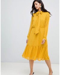 Y.a.s Textured Pussybow Mini Dress In Yellow