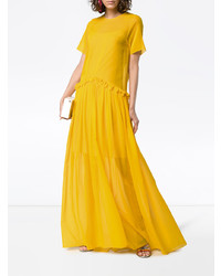 Rosie Assoulin Semi Sheer Ruffle Long Silk Dress