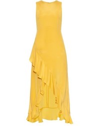 Yellow Ruffle Silk Midi Dress