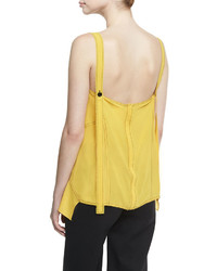 Derek Lam Ruffled Silk Georgette Camisole With Contrast Stitching Yellow