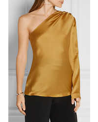 Cushnie et Ochs One Shoulder Silk Satin Top Marigold