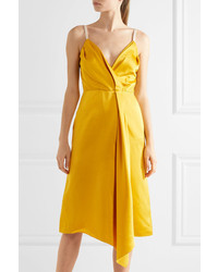 Victoria Beckham Draped Silk Blend Satin Dress Yellow