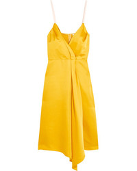 Victoria Beckham Draped Silk Blend Satin Dress Yellow