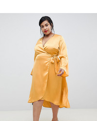 LOST INK PLUS Wrap Front Midi Dress In Satin