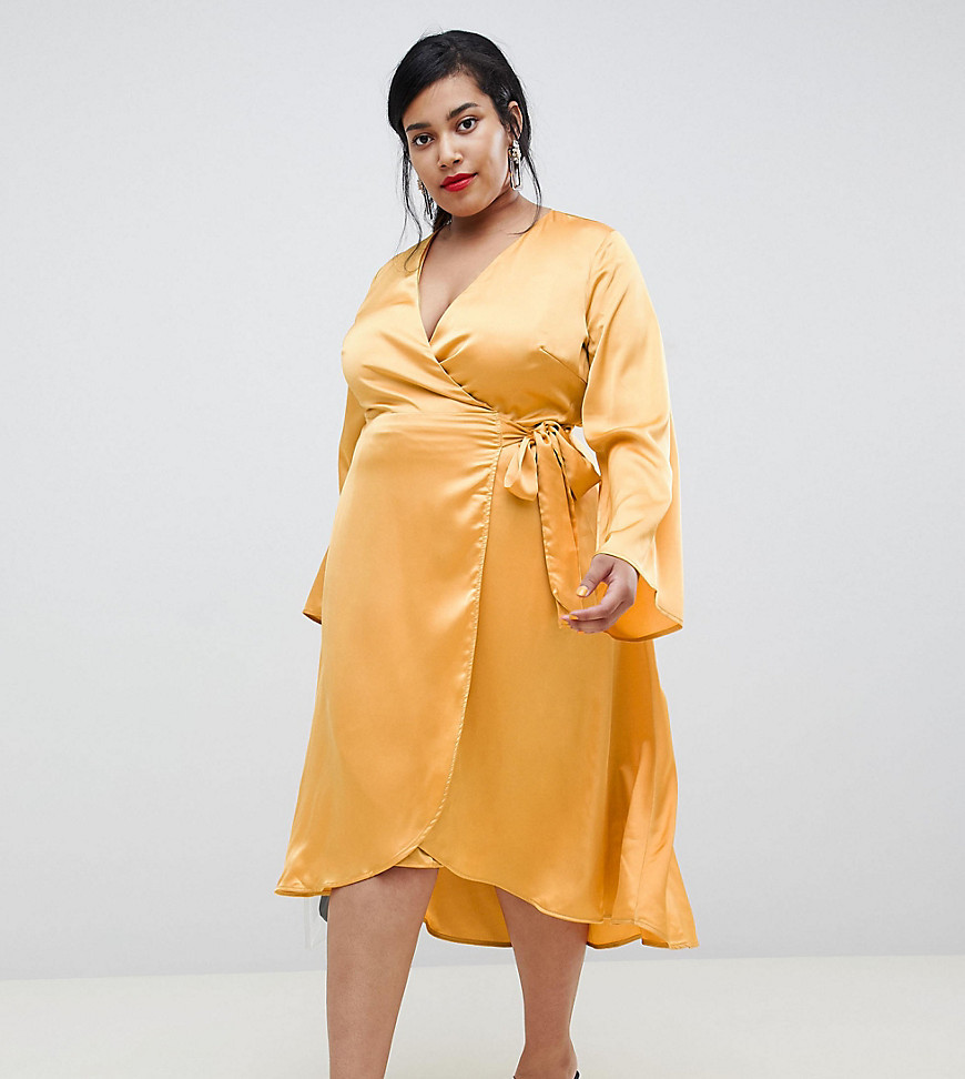 LOST INK PLUS Wrap Front Midi Dress In Satin, $21 | Asos | Lookastic