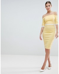 Vesper Bardot Pencil Dress With Contrast Waistband