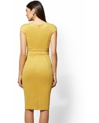 New York & Co. New York Company 7th Avenue Yellow Bateau Neck Sheath Dress