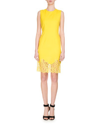 Givenchy Sleeveless Lace Hem Sheath Dress Yellow