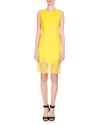 Givenchy Sleeveless Lace Hem Sheath Dress Yellow