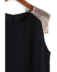 With Sequined Shift Chiffon Black Dress