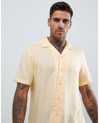 ASOS DESIGN Regular Fit Viscose Shirt With Revere Collar In Yellow