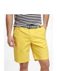 Express 10 Inch Belted Flat Front Shorts Yellow 38