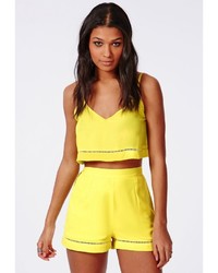 Missguided Yellow Shorts With Ladder Detail