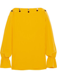 Emilio Pucci Button Detailed Silk Top Yellow