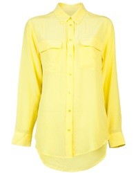 Yellow Silk Button Down Blouse