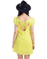 Choies Yellow Short Sleeve Backless Loose Dress
