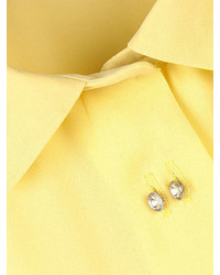 Choies Yellow Trumpet Sleeve Shirt Dress With Diamond Button