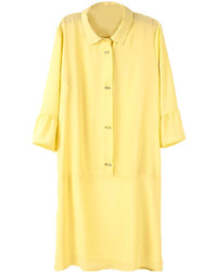Choies Yellow Trumpet Sleeve Shirt Dress With Diamond Button