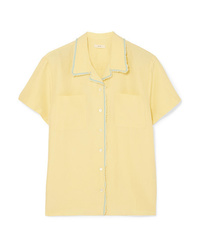 Yellow Silk Short Sleeve Button Down Shirt
