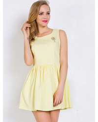 Choies Light Yellow Sleeveless Lace Skater Dress