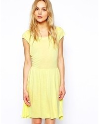Vila Cap Sleeve Skater Dress Yellow