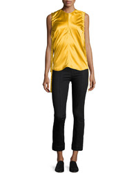 Helmut Lang Ruched Armhole Sateen Silk Tank Yellow