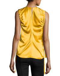 Helmut Lang Ruched Armhole Sateen Silk Tank Yellow