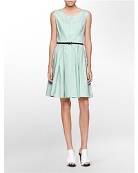 Calvin Klein Belted Cotton Fit Flare Sleeveless Dress
