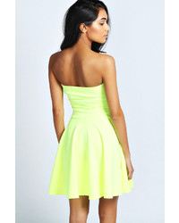 Boohoo Penny Neon Bandeau Skater Dress