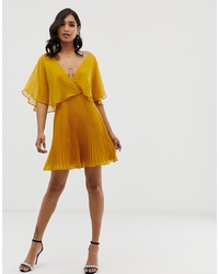 ASOS DESIGN Flutter Sleeve Mini Dress With Pleat Skirt