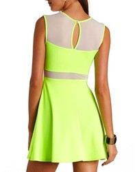 Charlotte Russe Mesh Cut Out Neon Skater Dress